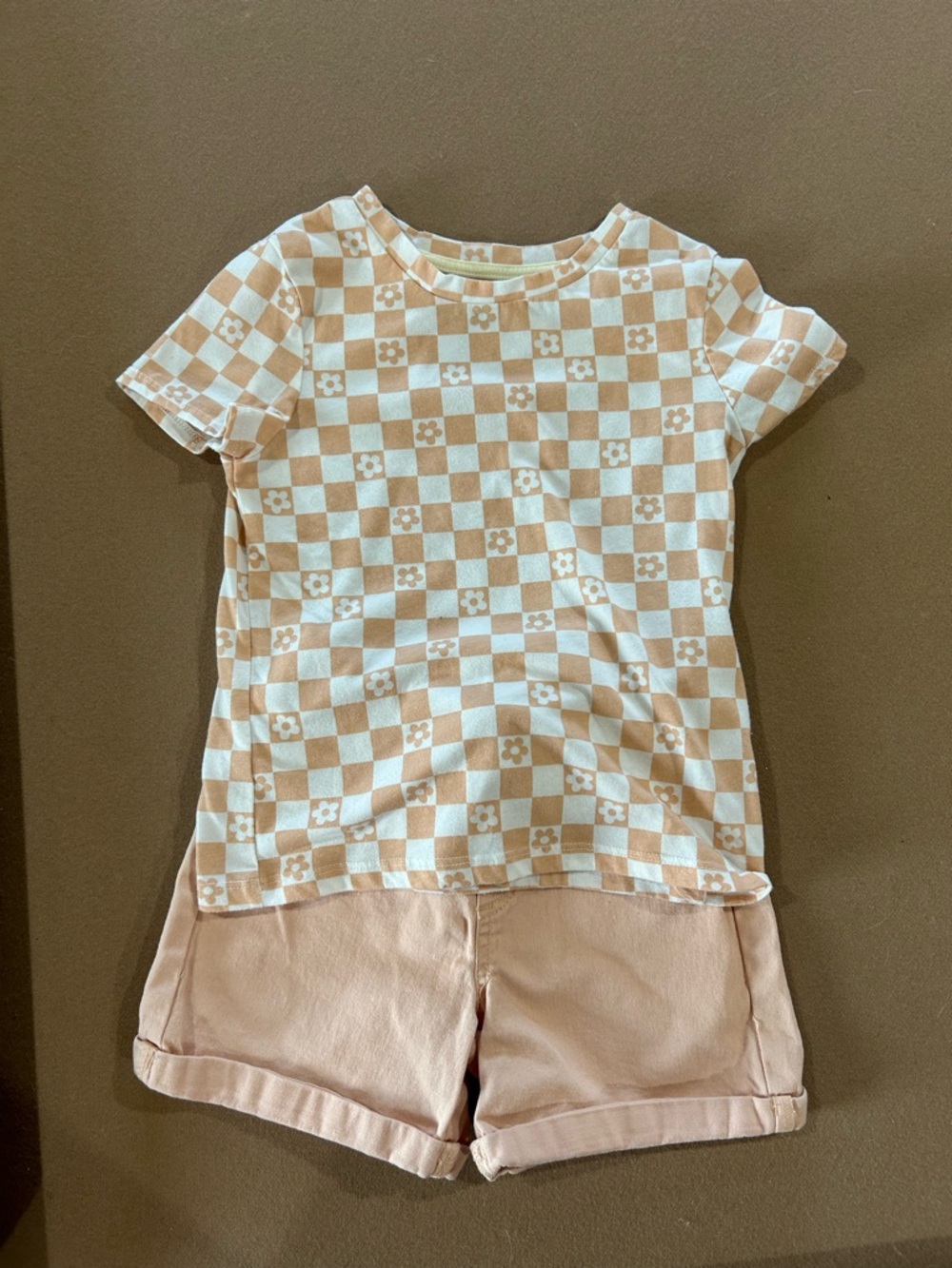 Garanimals Peach color and White Checkerboard Floral Short Sleeve Tee